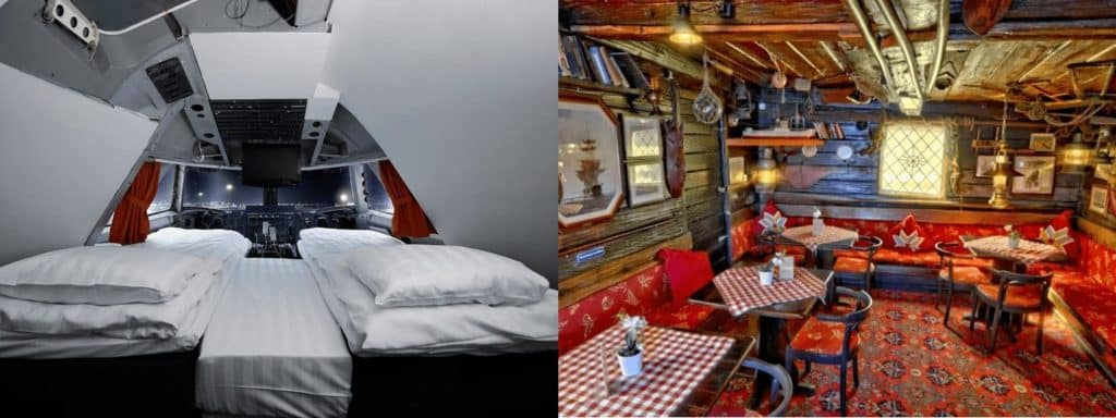 Jumbo stay et The Red Boat - crédits photo booking.com et hostelcentral.com