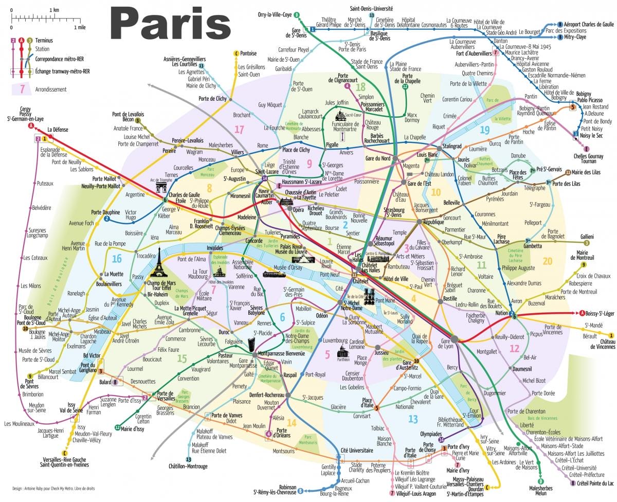 paris plan metro avec monuments