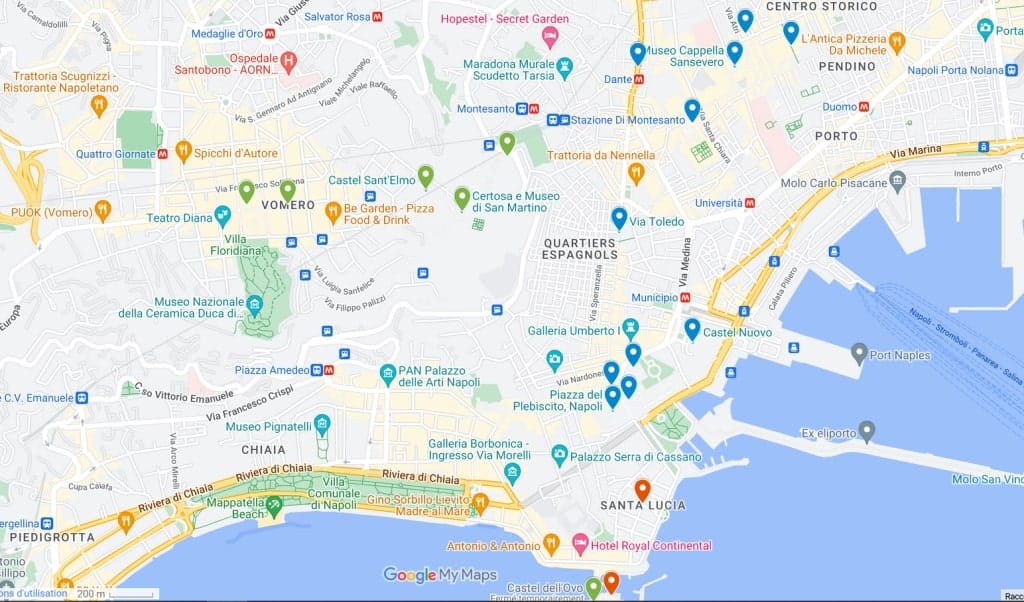 carte itineraire visite naples 3 jours