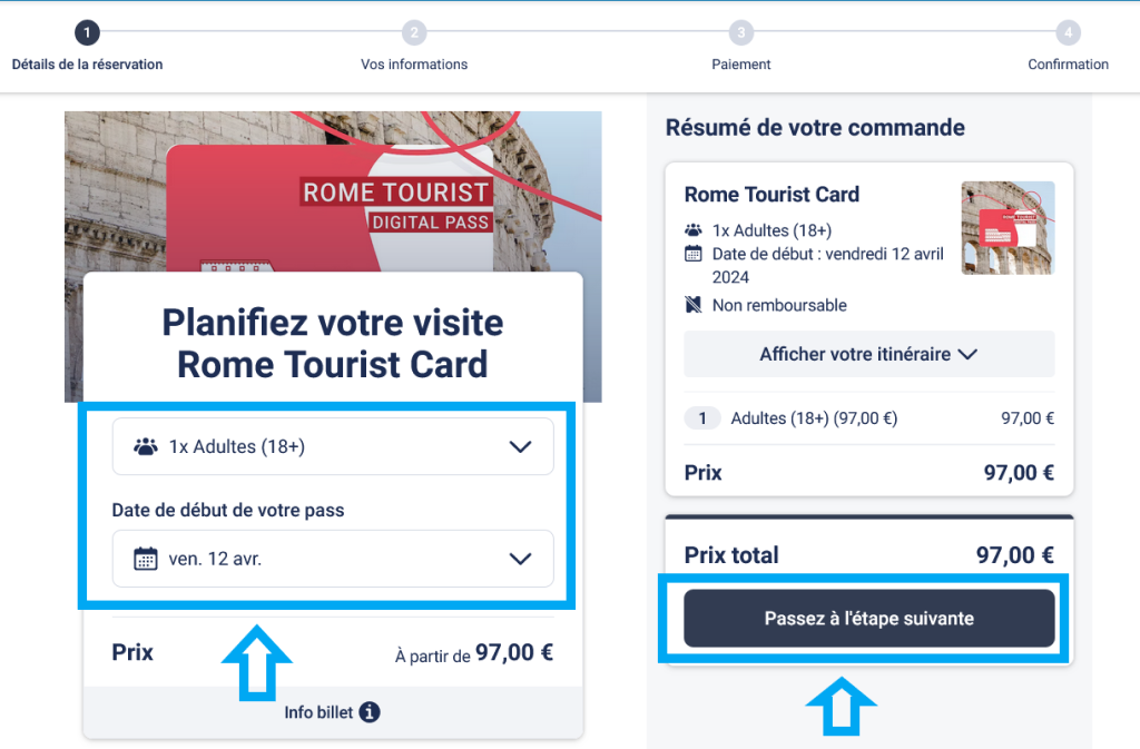 page rome tourist card acheter reservation