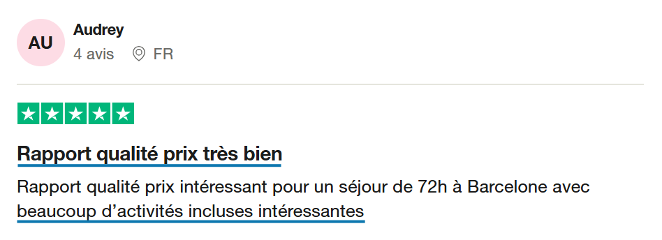 Avis Barcelona Explorer Pass avis client trustpilot