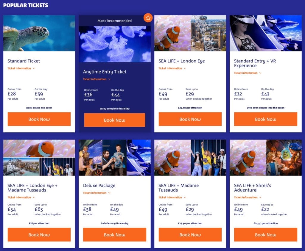 sea life londres prix tarifs