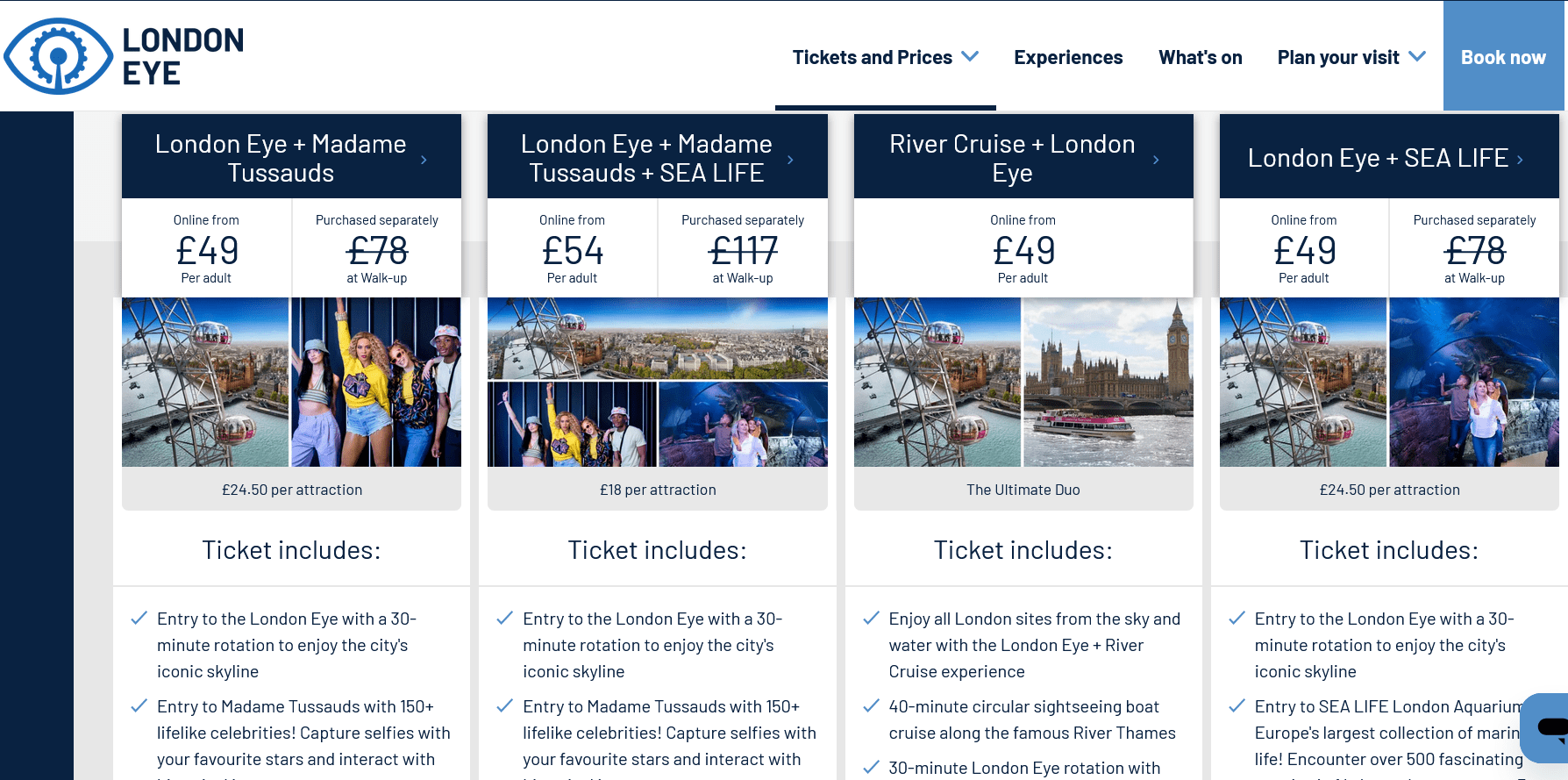 Les billets combinés du London Eye