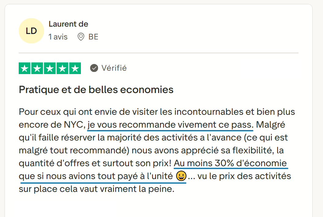 New York Pass Avis client