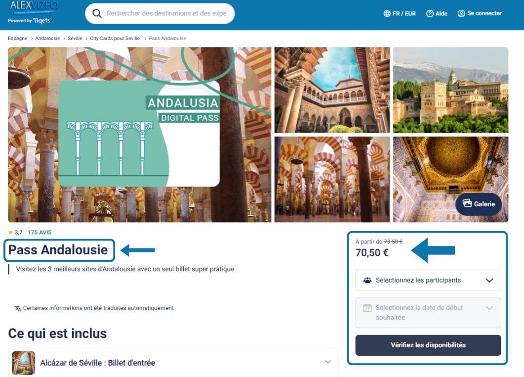 Pass Andalousie Tiqets prix