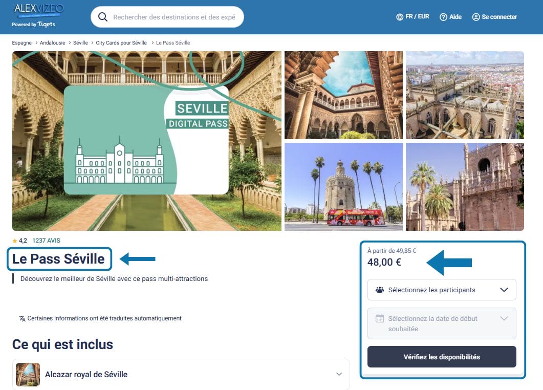 Seville Digital Pass tiqets prix