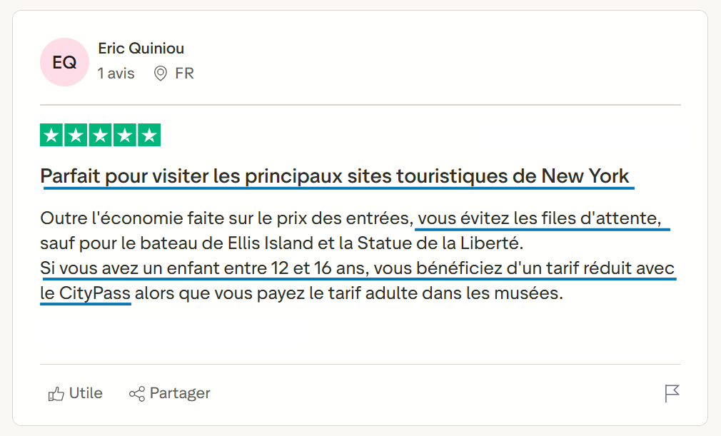 New York CityPass Avis client