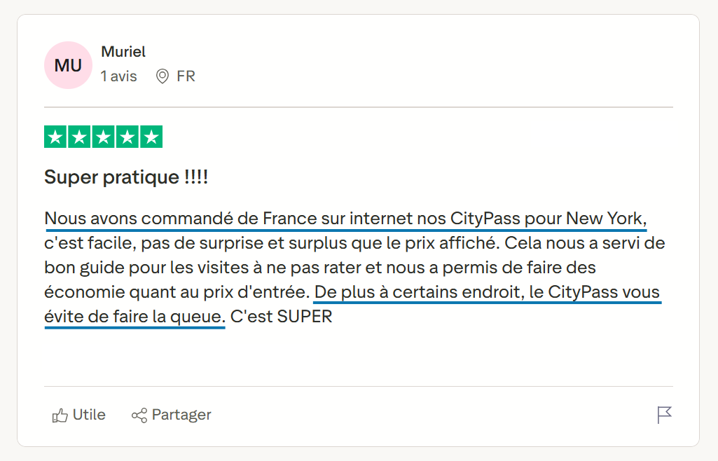 New York CityPass Avis trustpilot client