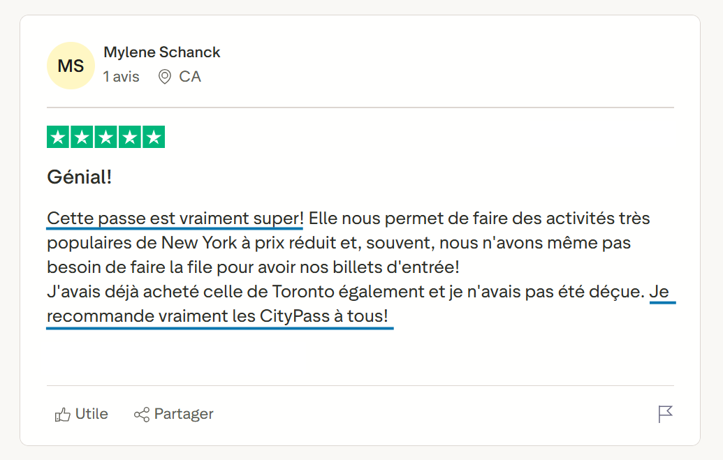 New York CityPass Avis trustpilot client