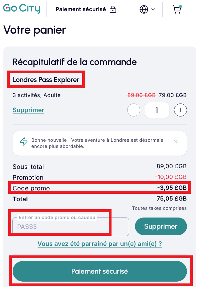 activation code promo london explorer pass panier
