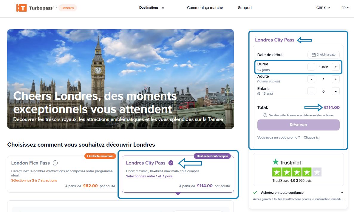 Turbopass Londres reservation ou acheter nouveau prix