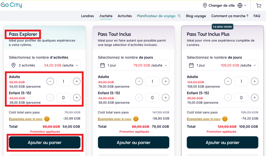 utilisation code promo london explorer pass actif