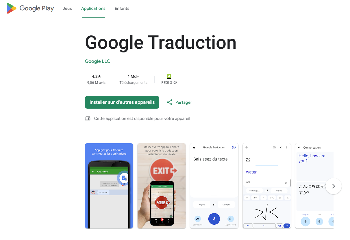 Sur Android via le Google Play Store