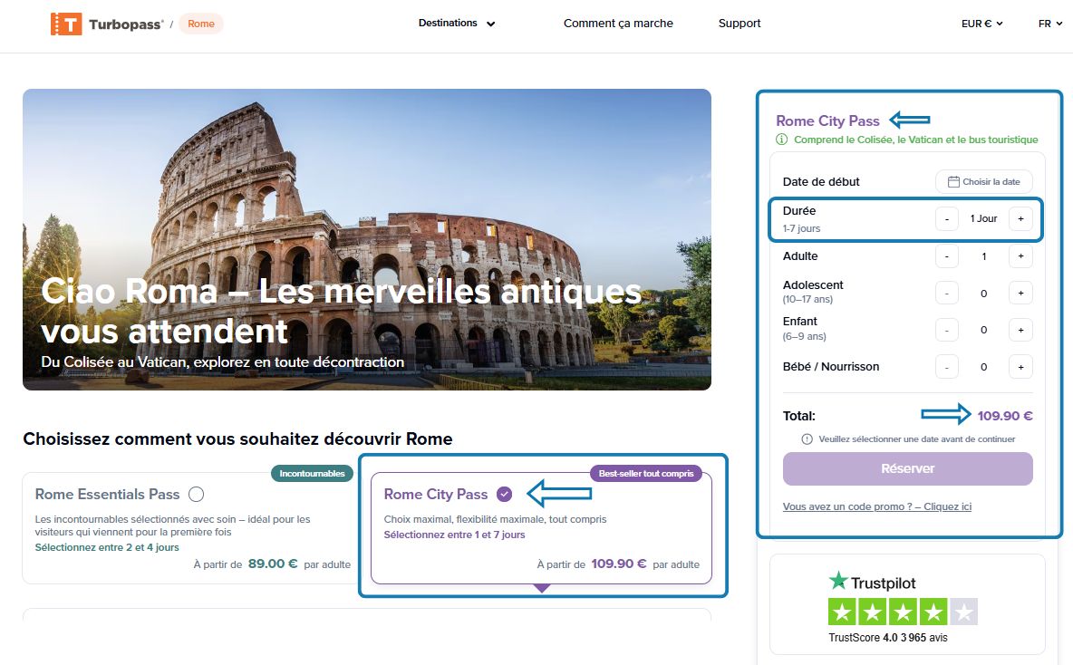 page turbopass rome city acheter reservation nouveau prix