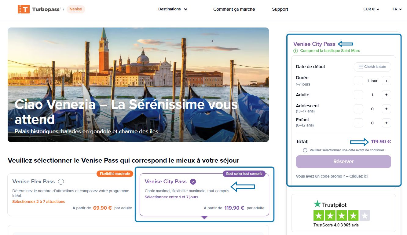 page turbopass venise acheter reservation nouveau prix