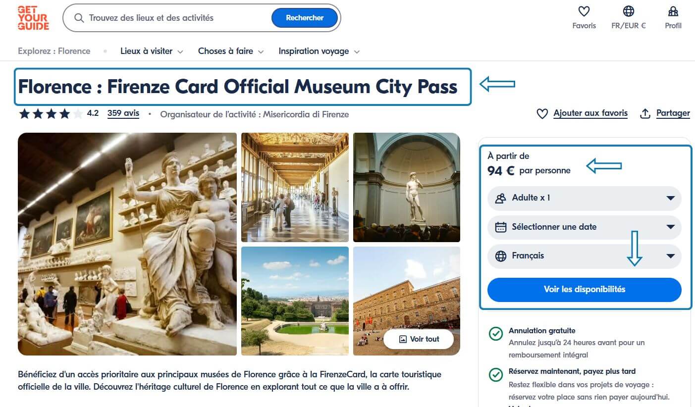 Firenze Card Avis prix